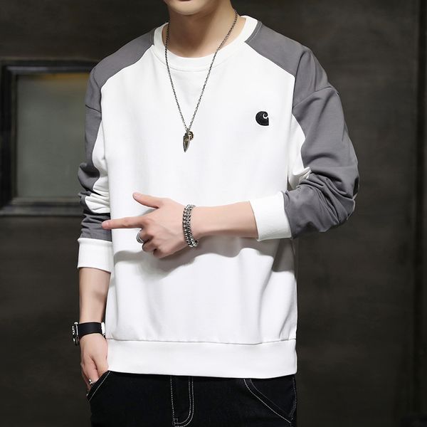 men's t shirt 2021 autumn pullover sweater korean fashion contrast color t-shirt men's round neck casual easy to match top, White;black 
men's t shirt 2021 autumn pullover sweater korean fashion contrast color t-shirt men's round neck casual easy to match top, White;black