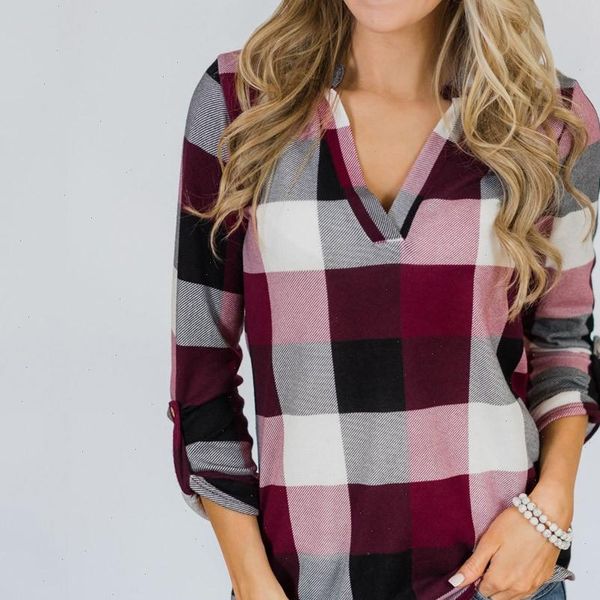 plaid casual womens blouse roll up long sleeve v neck button lattice shirt print blouse loose female long sleeve, White
plaid casual womens blouse roll up long sleeve v neck button lattice shirt print blouse loose female long sleeve, White
