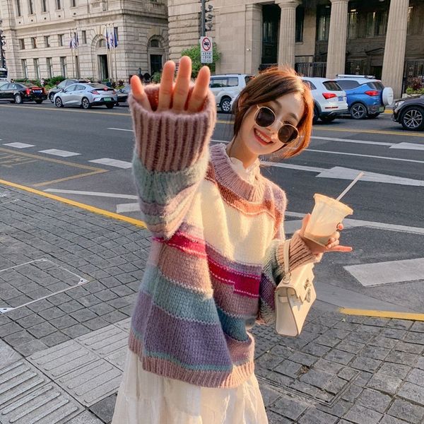 sweater knit type ancient thick thread pullover female lazy wind loose color stripe bottomed in autumn and winter, White;black
sweater knit type ancient thick thread pullover female lazy wind loose color stripe bottomed in autumn and winter, White;black