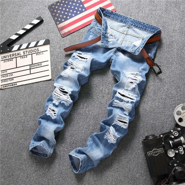 2019 spring and autumn new hole small straight jeans men's personality slim beggars' pants leisure fashion brandwinter, Blue
2019 spring and autumn new hole small straight jeans men's personality slim beggars' pants leisure fashion brandwinter, Blue
