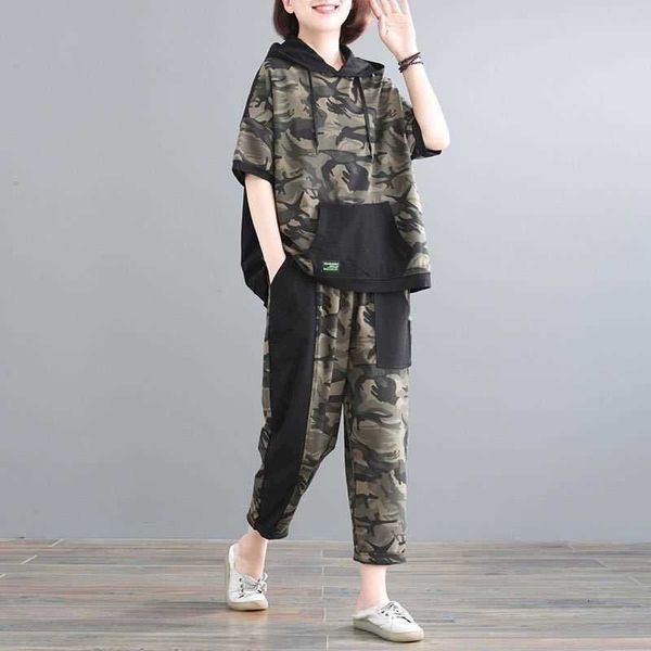 women's t-shirt suits cotton plus size camouflage clothing suit summer loose short sleeve hoodies casual nine-point pants two piec, White
women's t-shirt suits cotton plus size camouflage clothing suit summer loose short sleeve hoodies casual nine-point pants two piec, White