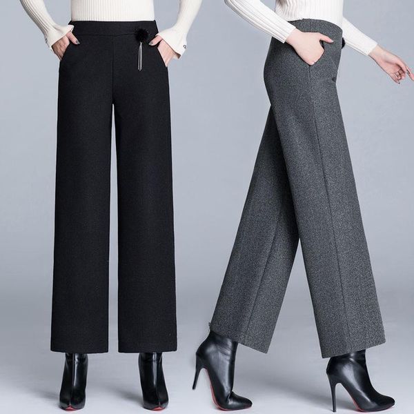women's pants & capris women 2021 autumn winter woolen solid female high waist full-length plus size ladies wide leg trousers a664, Black;white
women's pants & capris women 2021 autumn winter woolen solid female high waist full-length plus size ladies wide leg trousers a664, Black;white