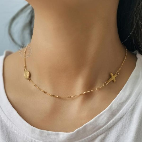 chokers cross crucifix virgin mary pendant necklace for women gold color stainless steel bead link chain choker jewelry gift ldn270, Golden;silver
chokers cross crucifix virgin mary pendant necklace for women gold color stainless steel bead link chain choker jewelry gift ldn270, Golden;silver