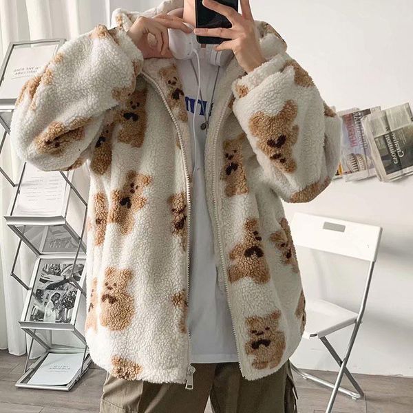 men's jackets winter hip hop lambswool white bear print zipper hoodies men harajuku streetwear loose hooded couple coat outwear, Black;brown
men's jackets winter hip hop lambswool white bear print zipper hoodies men harajuku streetwear loose hooded couple coat outwear, Black;brown