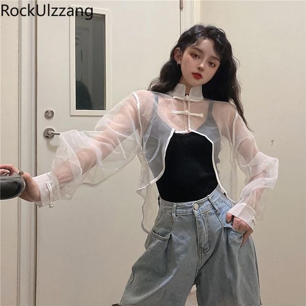 women's blouses & shirts through transparent mesh cheongsam button short shirt streetwear harajuku goth blouse crop cropped summer, White
women's blouses & shirts through transparent mesh cheongsam button short shirt streetwear harajuku goth blouse crop cropped summer, White