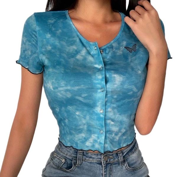 women's t-shirt v neck tie-dye short sleeve female t shirt crop blue casual butterfly embroidered summer women, White
women's t-shirt v neck tie-dye short sleeve female t shirt crop blue casual butterfly embroidered summer women, White