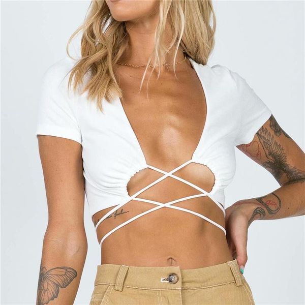 women's t-shirt girls y2k white slim lacing cropped 2021 summer chic woman v neck short sleeve female elasticity club top
women's t-shirt girls y2k white slim lacing cropped 2021 summer chic woman v neck short sleeve female elasticity club top