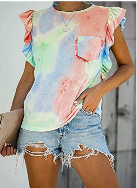 2021 women tie dye raiow print t-shirt summer fashion butterfly sleeve new t shirt ladies casual tee female streetwear o8z8, White
2021 women tie dye raiow print t-shirt summer fashion butterfly sleeve new t shirt ladies casual tee female streetwear o8z8, White