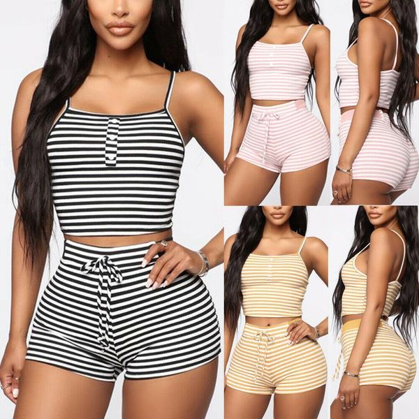 women summer striped sleepwear 2pcs set slim pajama set sleepwear sleeveless stripe crop shorts set night wear homewear, Black;red
women summer striped sleepwear 2pcs set slim pajama set sleepwear sleeveless stripe crop shorts set night wear homewear, Black;red