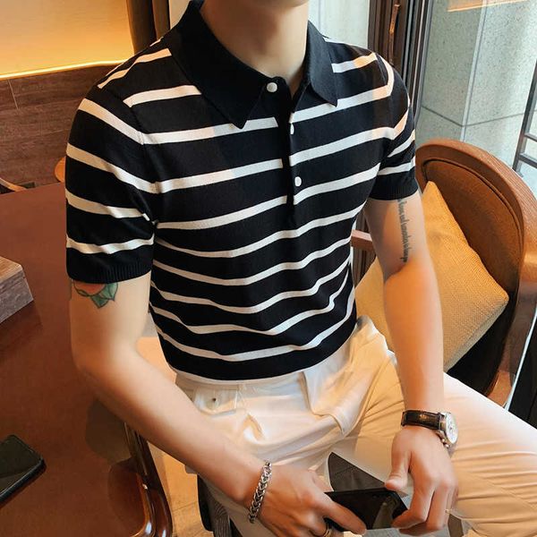summer men's polo shirts casual short-sleeved ice silk polo shirt striped lapel knit business social polo shirt male clothing 210527, White;black
summer men's polo shirts casual short-sleeved ice silk polo shirt striped lapel knit business social polo shirt male clothing 210527, White;black
