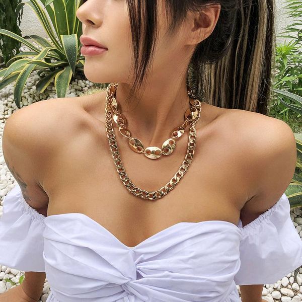 exaggerated punk metal necklace club hip hop simple thick chain double clavicle chain, Golden;silver
exaggerated punk metal necklace club hip hop simple thick chain double clavicle chain, Golden;silver