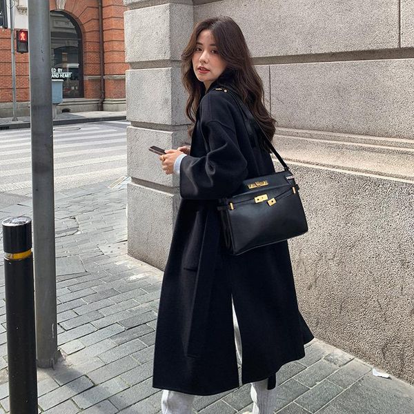 women's wool & blends autumn and winter hepburn small fragrance over the knee cashmere woolen coat high-end medium long double-sided tw, Black
women's wool & blends autumn and winter hepburn small fragrance over the knee cashmere woolen coat high-end medium long double-sided tw, Black