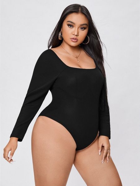 plus square neck bodysuit l4v5#, Black
plus square neck bodysuit l4v5#, Black