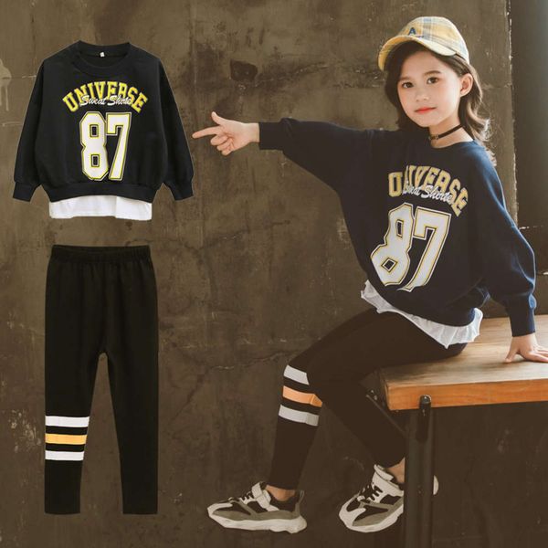 girls' suit 2021 spring dress new alphabet printing medium large children's sweater and underpants, White
girls' suit 2021 spring dress new alphabet printing medium large children's sweater and underpants, White