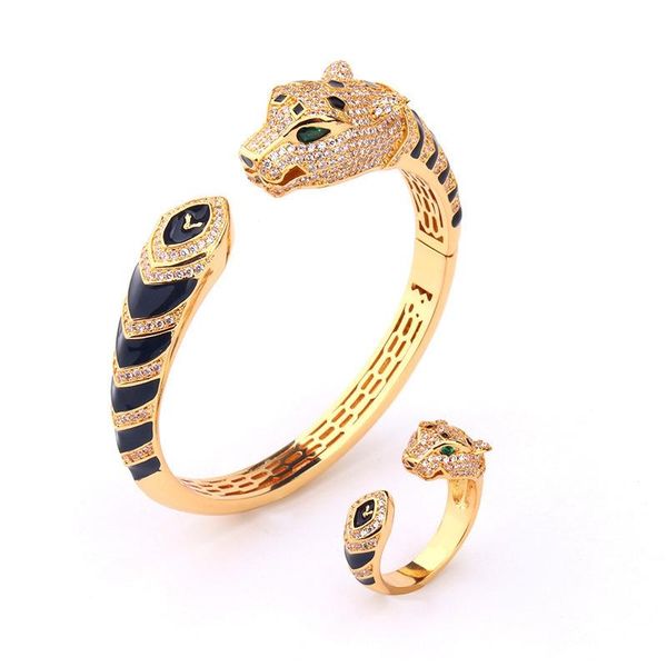 earrings & necklace fashion leopard bangle finger ring jewelry set for women cubic zirconia black enamel color panther animal, Silver
earrings & necklace fashion leopard bangle finger ring jewelry set for women cubic zirconia black enamel color panther animal, Silver