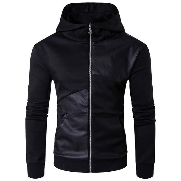 men's hoodies & sweatshirts fashion mens zipper sweatshirt england style spliced pu leather hip hop sportswear, Black
men's hoodies & sweatshirts fashion mens zipper sweatshirt england style spliced pu leather hip hop sportswear, Black