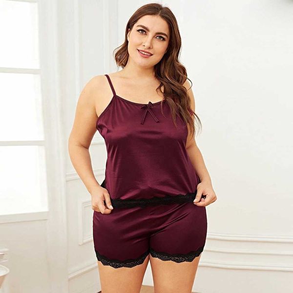 plus size lace trim cami spaghetti strap satin pajama sets women nighty pyjamas women sleepwear, Black;red
plus size lace trim cami spaghetti strap satin pajama sets women nighty pyjamas women sleepwear, Black;red