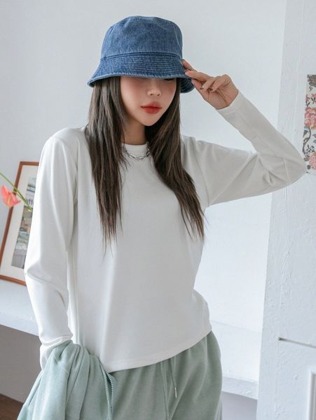 dazy round neck long sleeve tee 45l4#, White 
dazy round neck long sleeve tee 45l4#, White