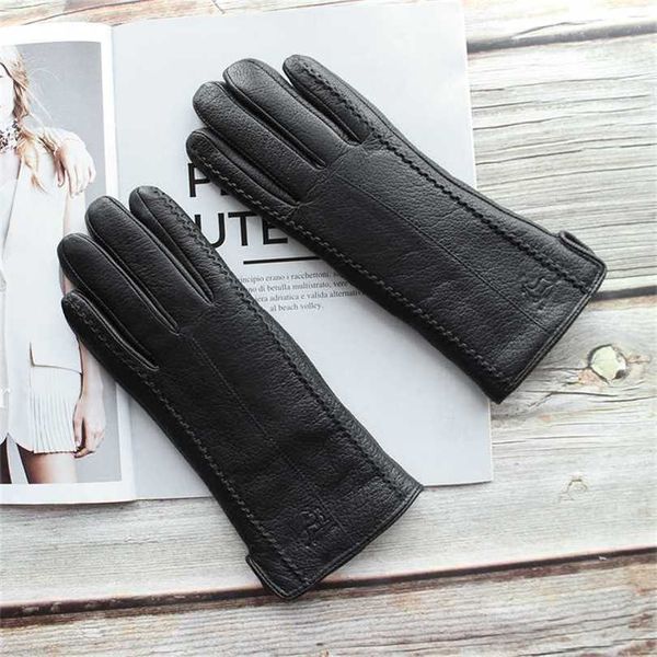 women' black deerskin gloves thick wool lining winter warm genuine leather two styles 211124, Blue;gray
women' black deerskin gloves thick wool lining winter warm genuine leather two styles 211124, Blue;gray