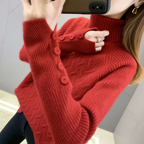 high collar sweater women's thickened red loose outer wear knitted bottom coat autumn winter foreign 2021 new style, White;black
high collar sweater women's thickened red loose outer wear knitted bottom coat autumn winter foreign 2021 new style, White;black
