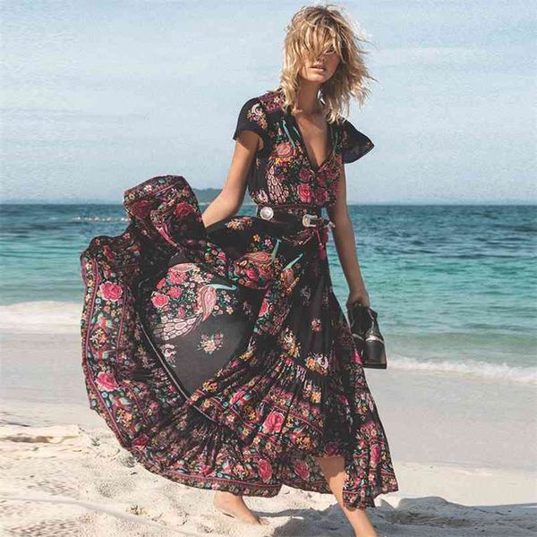 deruilady women summer boho beach maxi dress v neck vintage print long es casual sundress vestidos 210623, Black;gray
deruilady women summer boho beach maxi dress v neck vintage print long es casual sundress vestidos 210623, Black;gray