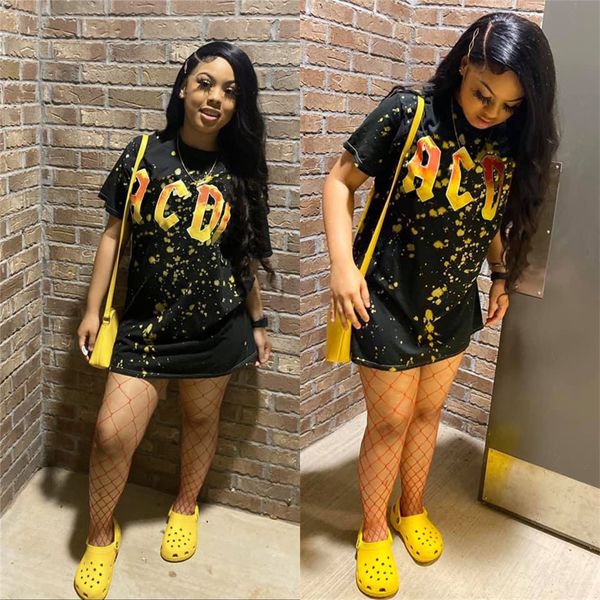 street style women's summer round neck new personalized casual wear printed short sleeve loose t-shirt skirt, White 
street style women's summer round neck new personalized casual wear printed short sleeve loose t-shirt skirt, White