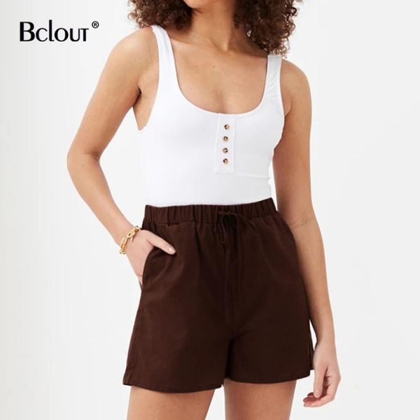 women's shorts bclout brown cotton woman summer casual elastic waist solid high fashion pocket clothing 2021, White;black
women's shorts bclout brown cotton woman summer casual elastic waist solid high fashion pocket clothing 2021, White;black