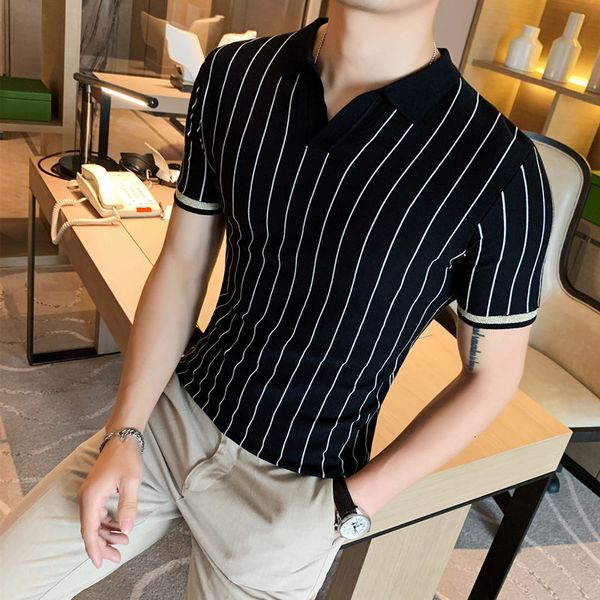 british style 100% cotton vertical stripes male shirt will see short sleeve v neck polo fine casual fit for homme 3xl bos2, White;black
british style 100% cotton vertical stripes male shirt will see short sleeve v neck polo fine casual fit for homme 3xl bos2, White;black
