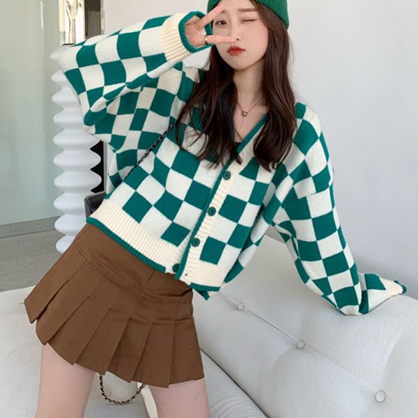 chess plaid sweater coat womens 2021 new lazy wind loose v-neck knitted cardigan, White;black
chess plaid sweater coat womens 2021 new lazy wind loose v-neck knitted cardigan, White;black