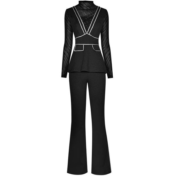 women's two piece pants runway autumn fashion party designer stretch mesh patchwork casual slim trousers vintage chic sets, White
women's two piece pants runway autumn fashion party designer stretch mesh patchwork casual slim trousers vintage chic sets, White