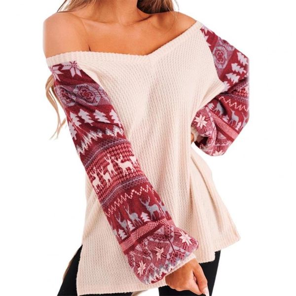 women's sweaters christmas sweater women print lantern sleeve knitted v neck side split pullover lady for daily wear casual jumper, White;black
women's sweaters christmas sweater women print lantern sleeve knitted v neck side split pullover lady for daily wear casual jumper, White;black