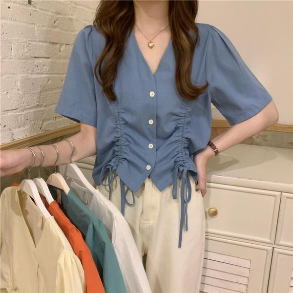 women's blouses & shirts aowdtmz 2021 5 colors summer short-sleeved shirt french v-neck drawstring women button up drop, White
women's blouses & shirts aowdtmz 2021 5 colors summer short-sleeved shirt french v-neck drawstring women button up drop, White