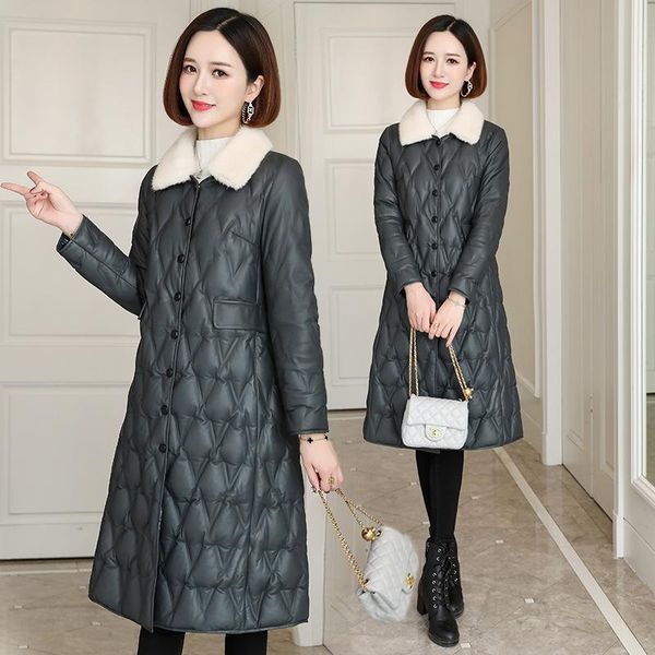 women's leather & faux fur coat down jacket 2021 haining sheep skin slim medium length mink collar, Black
women's leather & faux fur coat down jacket 2021 haining sheep skin slim medium length mink collar, Black