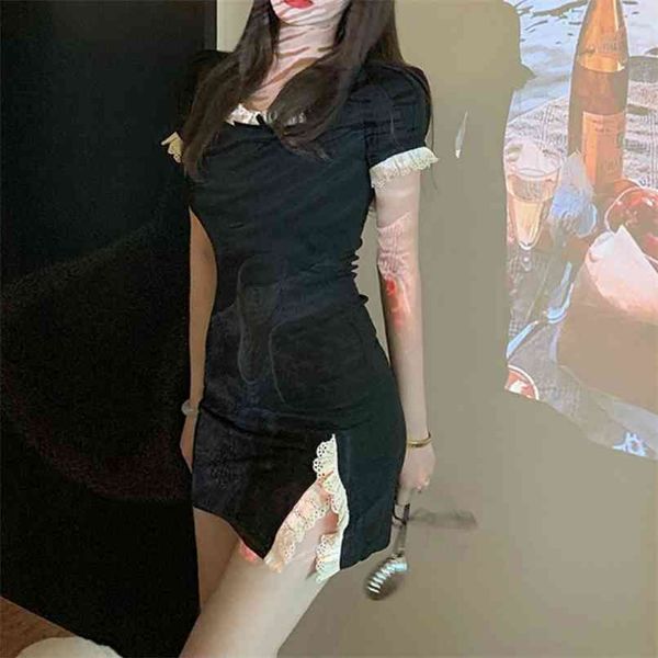 french lace stitching jersey dress summer platycodon grandiflorum fairy dress temperament 210529, Black;gray
french lace stitching jersey dress summer platycodon grandiflorum fairy dress temperament 210529, Black;gray