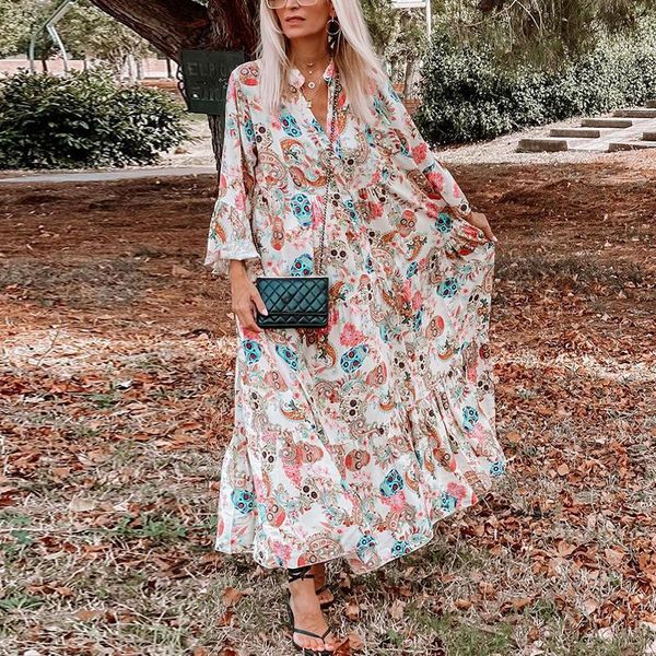 casual dresses autumn print maxi long dress women vintage buttons ruffle elegant v neck sleeve boho ladies holiday robe 2021, Black;gray
casual dresses autumn print maxi long dress women vintage buttons ruffle elegant v neck sleeve boho ladies holiday robe 2021, Black;gray