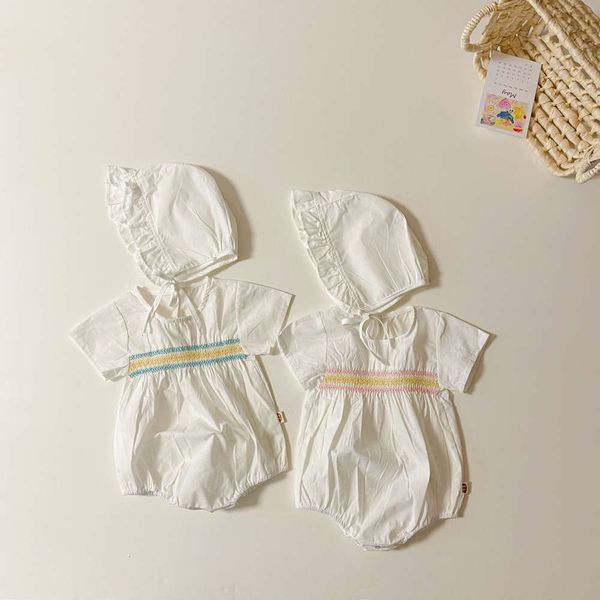 summer korean baby solid color short sleeve one-piece clothes net red climbing + two piece hat, White
summer korean baby solid color short sleeve one-piece clothes net red climbing + two piece hat, White