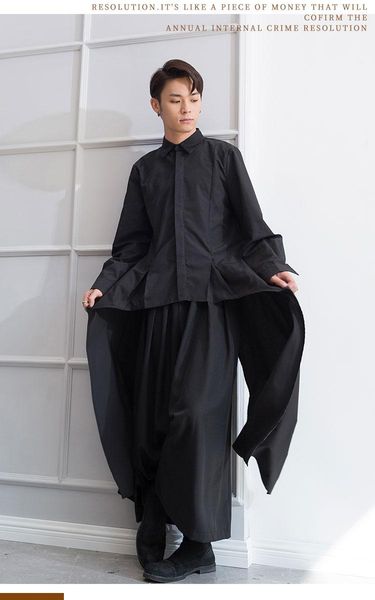 men's casual shirts super long sleeve shirt floor down dark irregular personality elegant slim hip hop stage performance clothes, White;black
men's casual shirts super long sleeve shirt floor down dark irregular personality elegant slim hip hop stage performance clothes, White;black