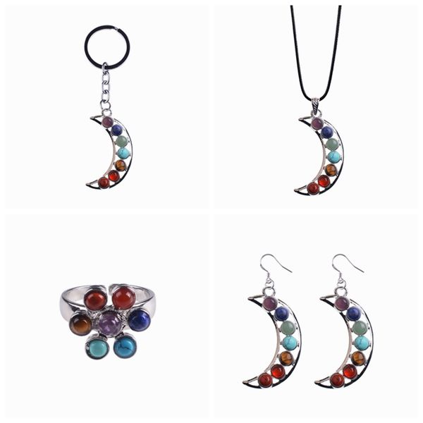 7 chakra jewelry sets lava beads yoga aura healing energy balance necklace rings earrings keychain set, Silver
7 chakra jewelry sets lava beads yoga aura healing energy balance necklace rings earrings keychain set, Silver