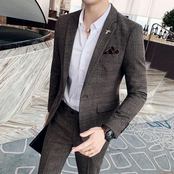 men's suits & blazers jackets+pants sets men slim fit boutique plaid casual business groom wedding dress tuxedo male formal wear, White;black
men's suits & blazers jackets+pants sets men slim fit boutique plaid casual business groom wedding dress tuxedo male formal wear, White;black