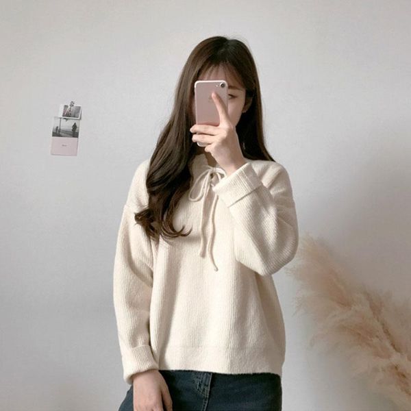 women's sweaters autumn winter fashion o-neck lace-up bow loose knit sweater women casual 2021 long sleeve pullover top, White;black
women's sweaters autumn winter fashion o-neck lace-up bow loose knit sweater women casual 2021 long sleeve pullover top, White;black