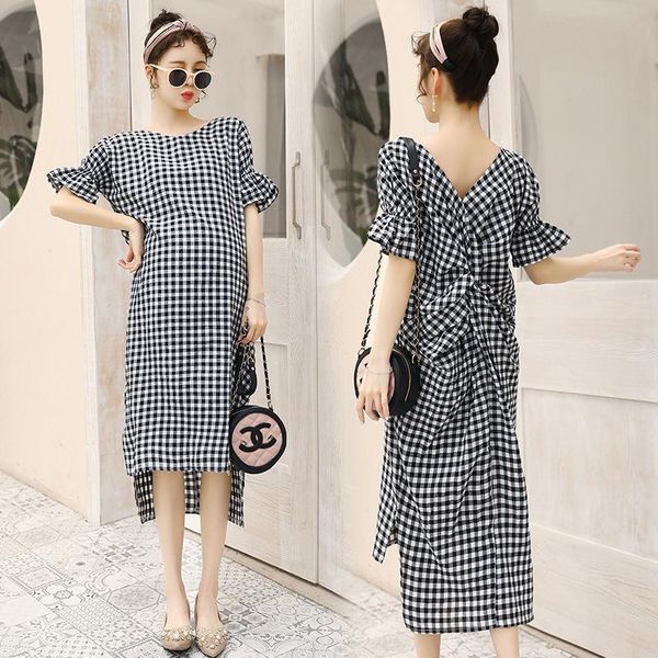 summer new style maternity dress retro backless plaid long pregnant dress for women clothes pregnancy short-sleeved, White
summer new style maternity dress retro backless plaid long pregnant dress for women clothes pregnancy short-sleeved, White