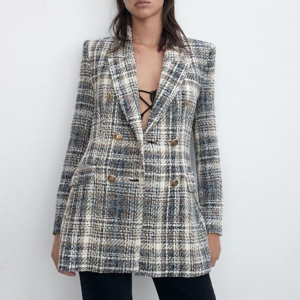 women's suits & blazers krsb autumn gray plaid blended fabric suit collar double-breasted pocket loose jacket retro style, White;black
women's suits & blazers krsb autumn gray plaid blended fabric suit collar double-breasted pocket loose jacket retro style, White;black
