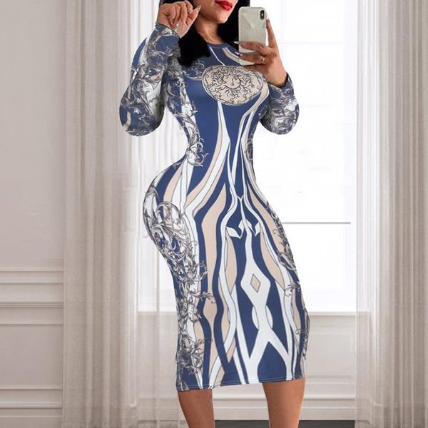 casual dresses women print slim dress long sleeve o-neck clothing for female bandage, Black;gray
casual dresses women print slim dress long sleeve o-neck clothing for female bandage, Black;gray