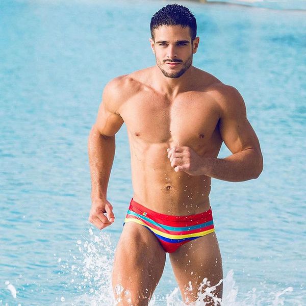 men's swimwear bikini sponge pad rainbow stripes swimming surf briefs quick dry beach shorts gay male bathing swim trunks
men's swimwear bikini sponge pad rainbow stripes swimming surf briefs quick dry beach shorts gay male bathing swim trunks