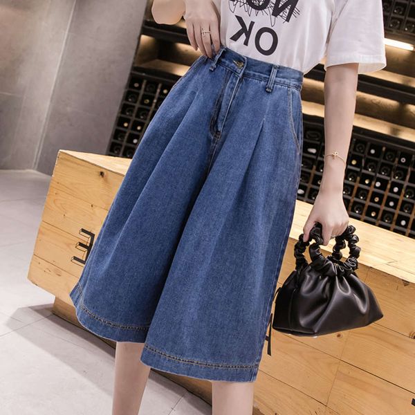 women's jeans skirt spring and summer 2021 new fashion high waist slim loose 5-point wide leg pants, Blue
women's jeans skirt spring and summer 2021 new fashion high waist slim loose 5-point wide leg pants, Blue