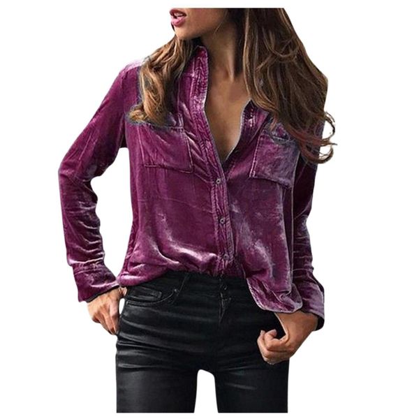 velvet blouse women long sleeve lapel ol shirts autumn casual solid color pockets jumper pullover top, White
velvet blouse women long sleeve lapel ol shirts autumn casual solid color pockets jumper pullover top, White