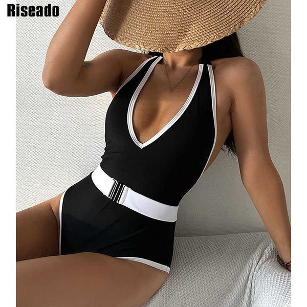 riseado plunging one piece swimsuits new contrast binding monokini women belted swimwear for women backless bodysuit, White;black
riseado plunging one piece swimsuits new contrast binding monokini women belted swimwear for women backless bodysuit, White;black