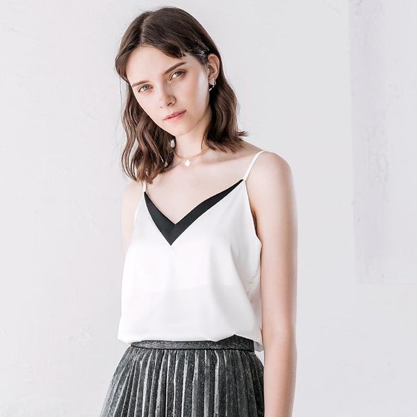 women's tanks & camis silk camisole for summer wear, loose and thin, black white contrast color v-neck, bottoming top
women's tanks & camis silk camisole for summer wear, loose and thin, black white contrast color v-neck, bottoming top
