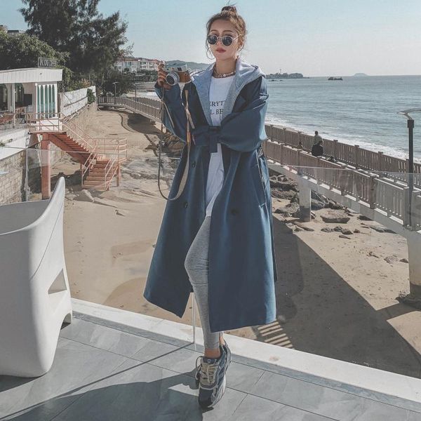 women's trench coats windbreaker hooded haze blue spring autumn high-end long big size ladies cloak loose commuter coat female, Tan;black
women's trench coats windbreaker hooded haze blue spring autumn high-end long big size ladies cloak loose commuter coat female, Tan;black