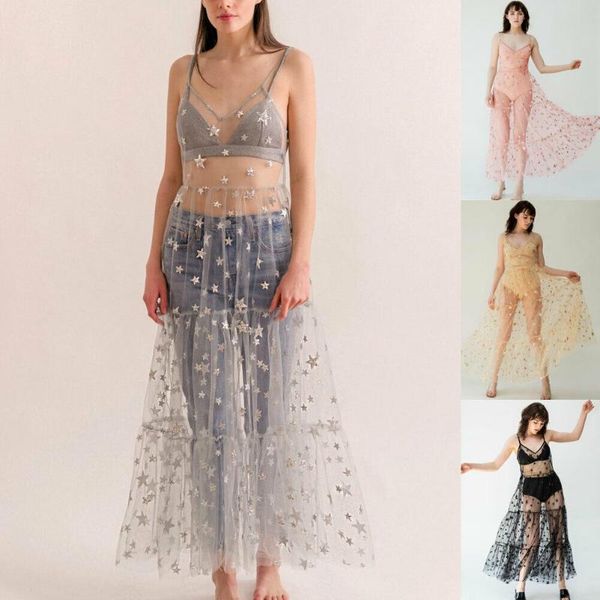 women's swimwear sweet women girls mesh sheer long dress star print bikini cover up sleeveless strappy v-neck lady see-through, White;black
women's swimwear sweet women girls mesh sheer long dress star print bikini cover up sleeveless strappy v-neck lady see-through, White;black